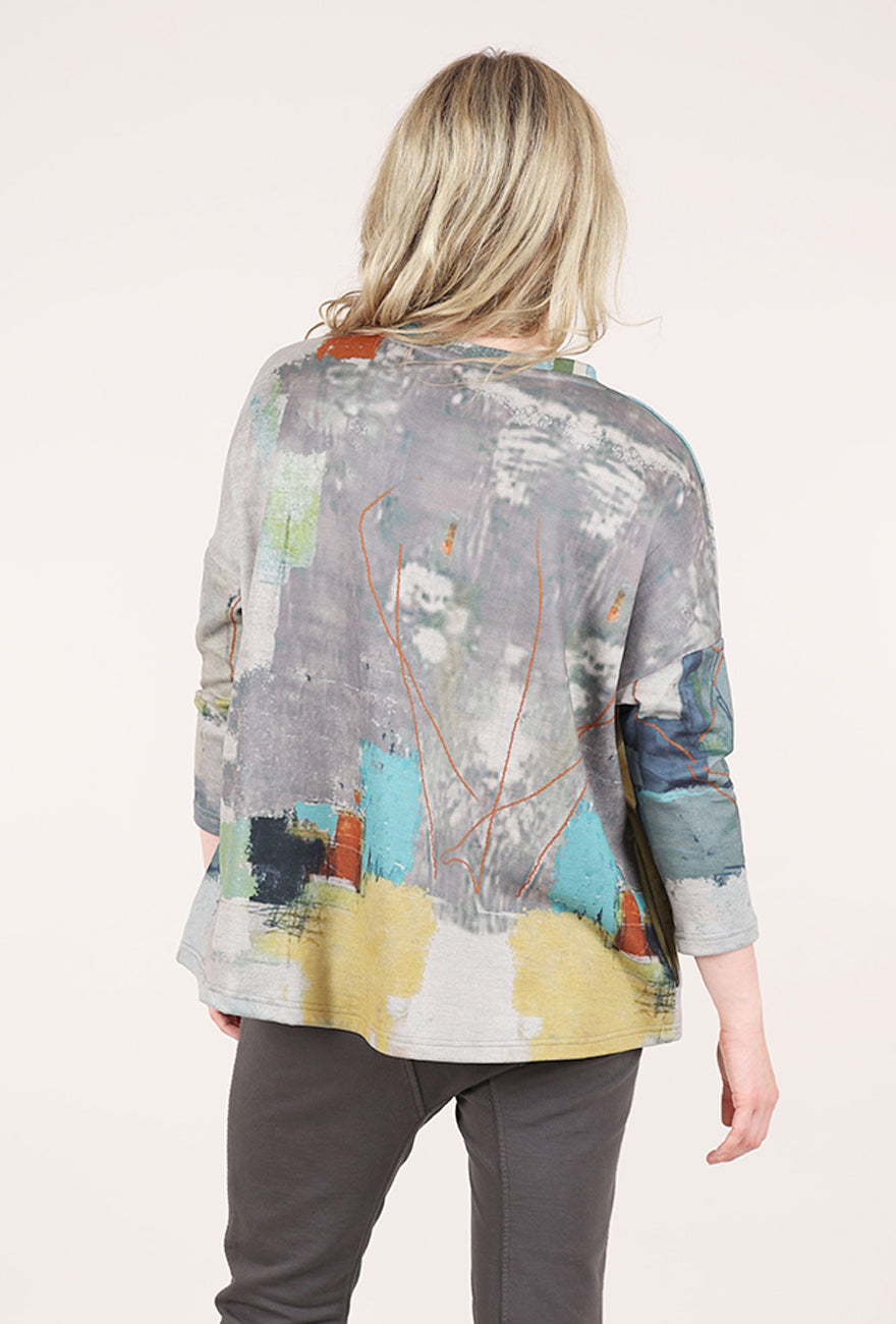 3 Potato Plush Print Vneck Top, Gray/Sage 
