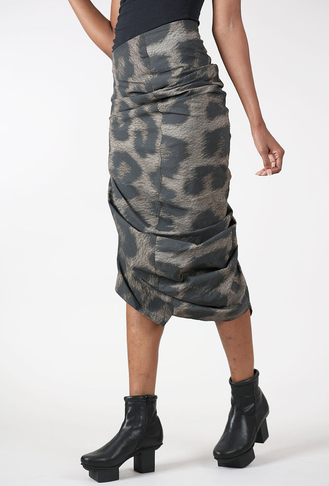 Rundholz Large Leo Print Side Gather Skirt, Black Cloud 