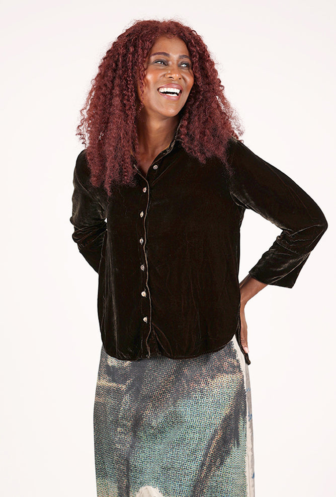 Cut Loose Velvet Easy Shirt, Kelp 