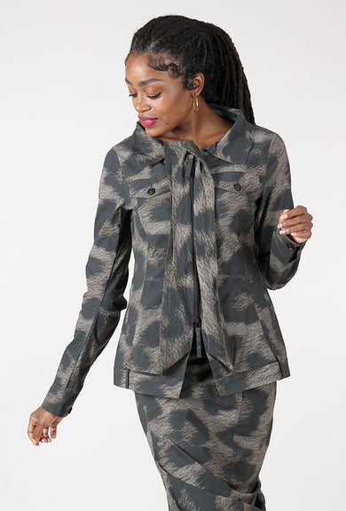 Rundholz Large Leo Print Slim Jacket, Black Cloud 