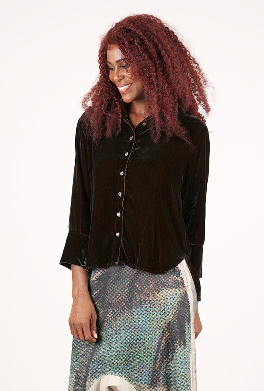 Cut Loose Velvet Easy Shirt, Kelp 