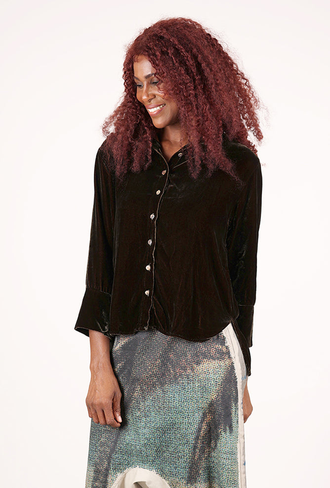 Cut Loose Velvet Easy Shirt, Kelp 