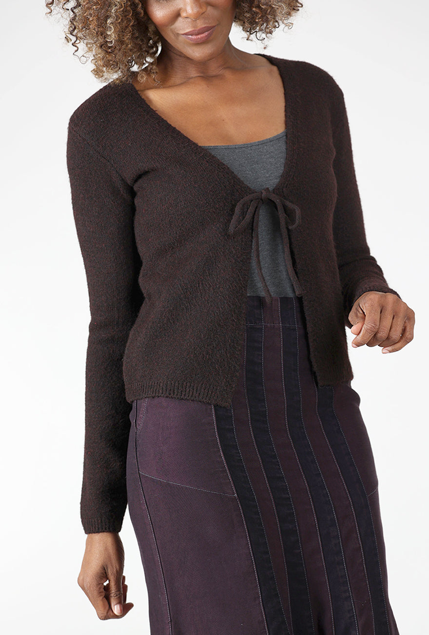 24 Colors Tie-Front Trim Cardie, Brown 
