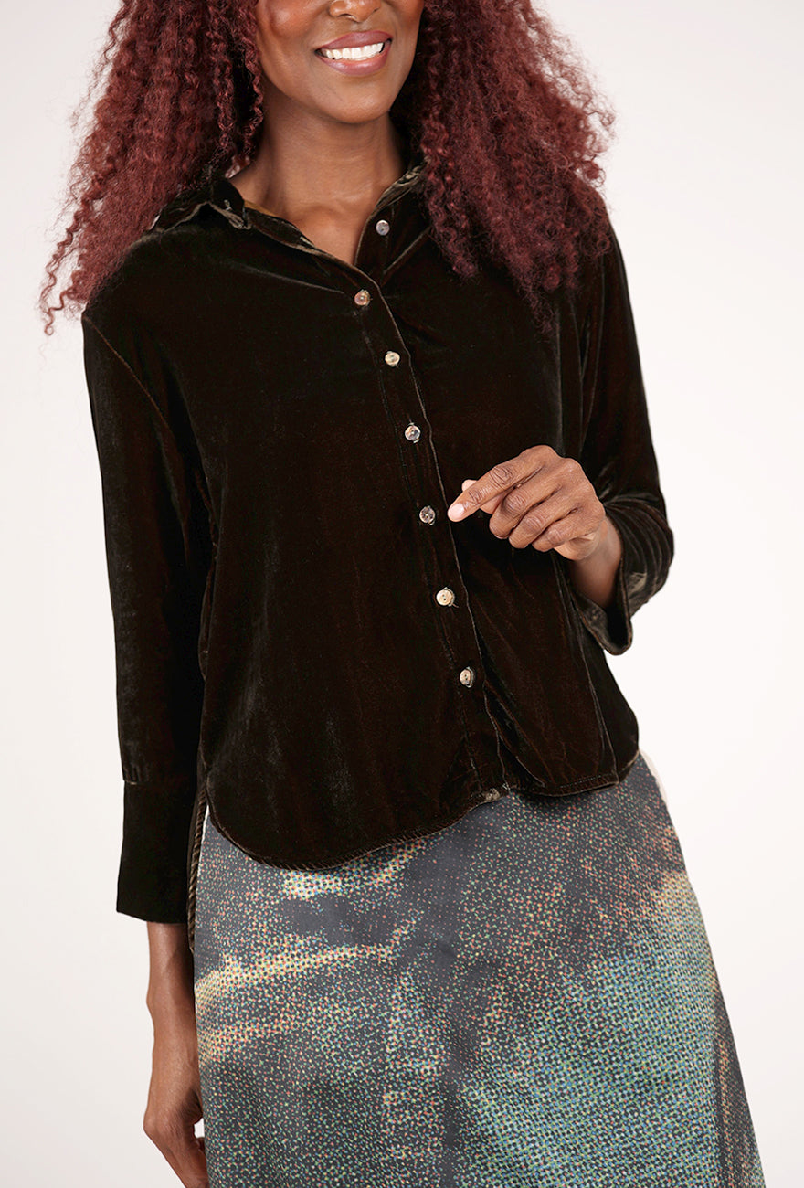 Cut Loose Velvet Easy Shirt, Kelp 