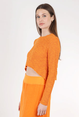 Cut Loose Texture Curved Crop Sweater, Tangelo 