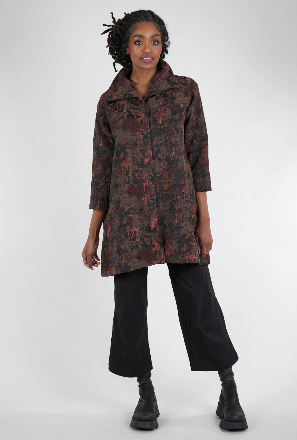 M Square Funnel Neck Brocade Jacket, Ruby Bloom 