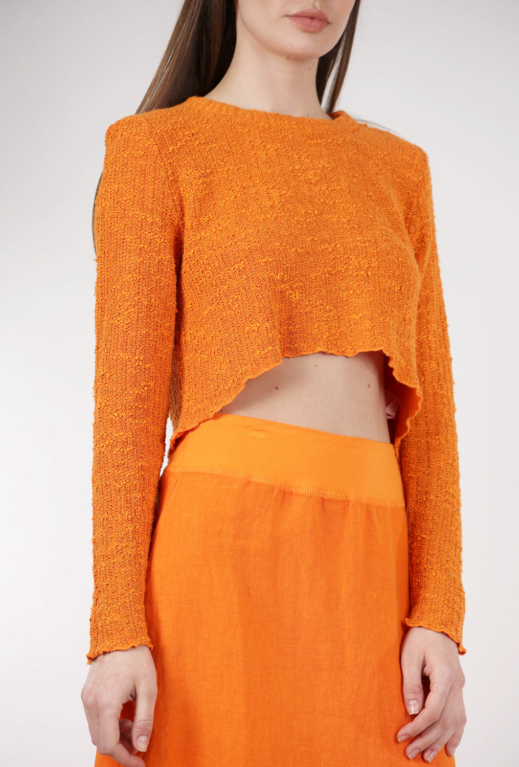 Cut Loose Texture Curved Crop Sweater, Tangelo 