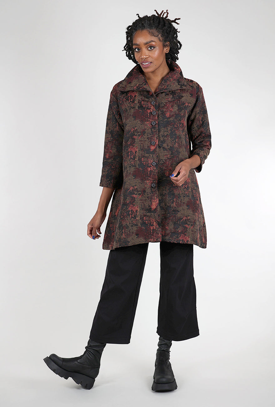 M Square Funnel Neck Brocade Jacket, Ruby Bloom 