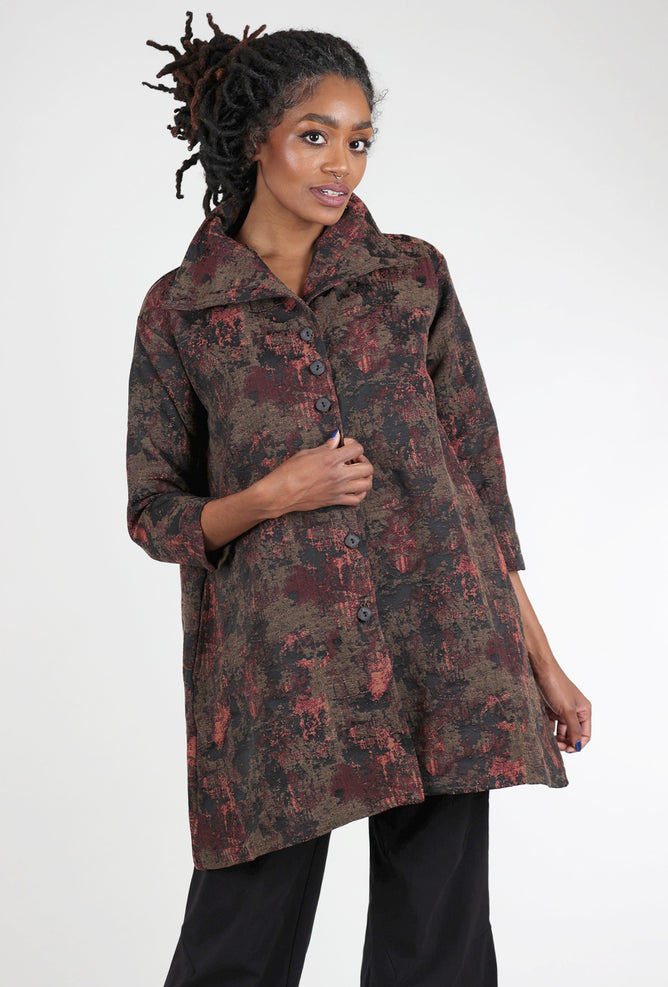 M Square Funnel Neck Brocade Jacket, Ruby Bloom 