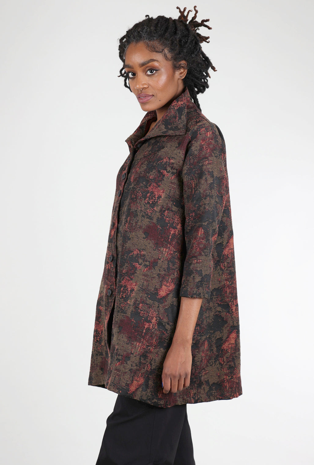 M Square Funnel Neck Brocade Jacket, Ruby Bloom 