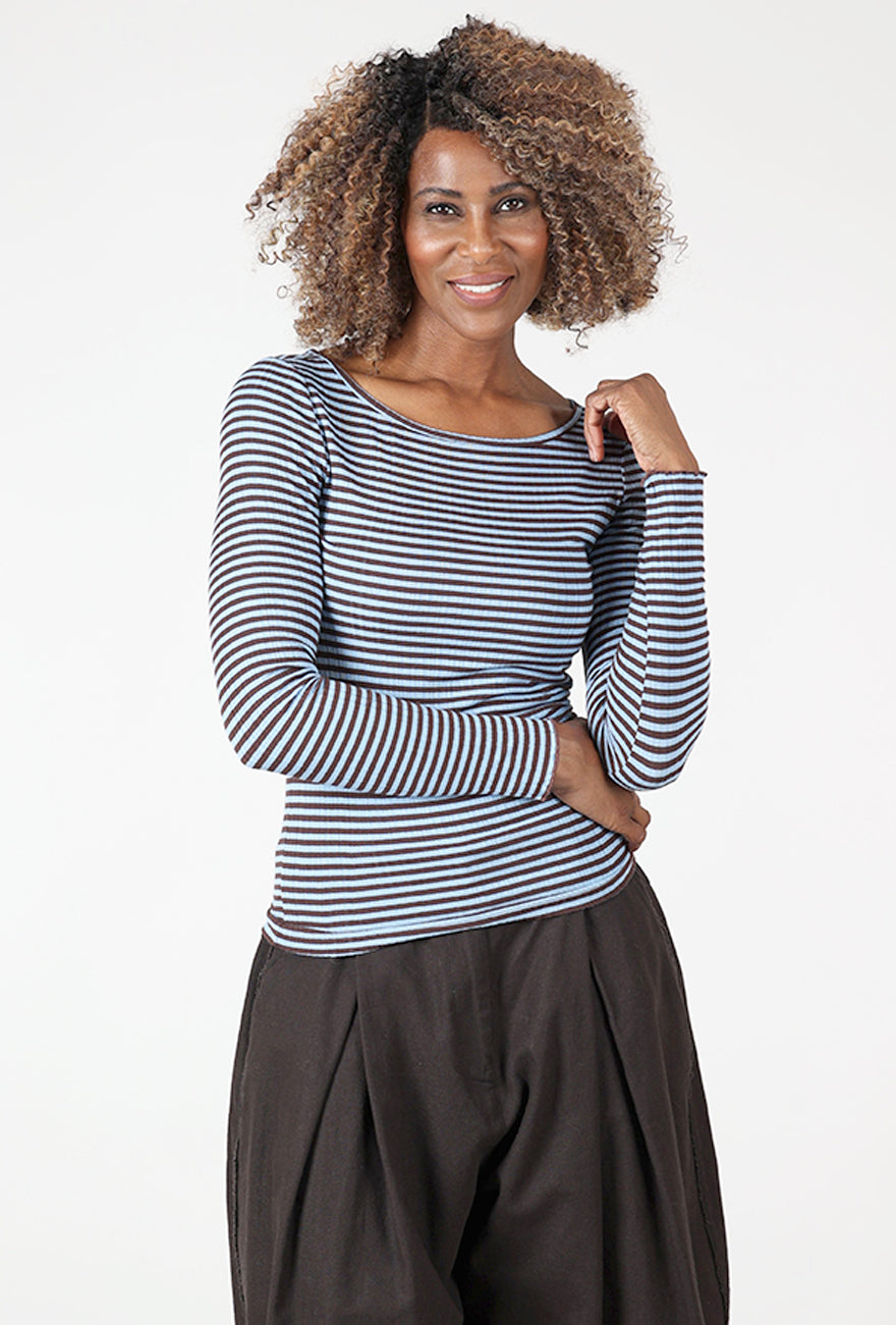 Ichi Cella Stripe Tee, Allure/Chocolate 