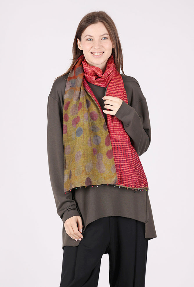 Neeru Kumar Silk Back Dot Wool Scarf, Mustard/Rose 