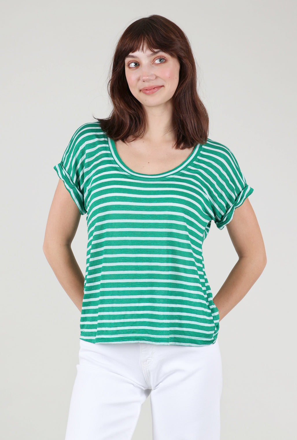 Wilt Open-Neck Baby Dolman Roll Cuff, Kelly Green/White 