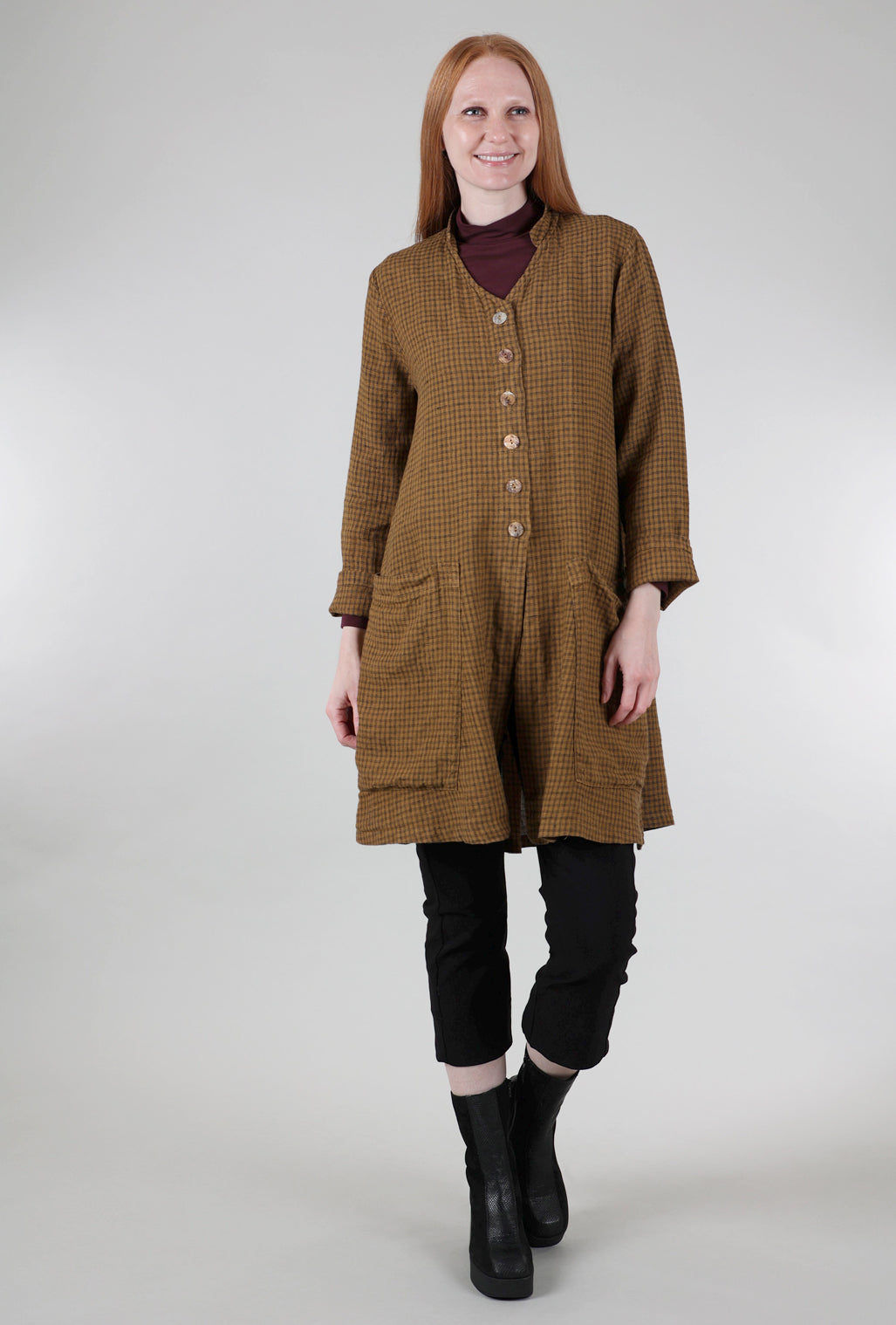 Cut Loose Morse Check Swing Coat, Brass 