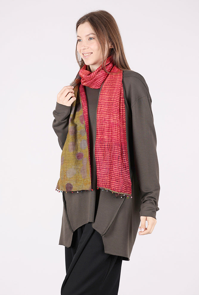 Neeru Kumar Silk Back Dot Wool Scarf, Mustard/Rose 