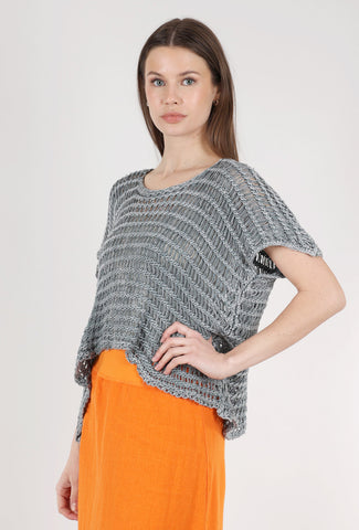 B&K Moda Loosely Woven Crop Kara Sweater, Light Gray 