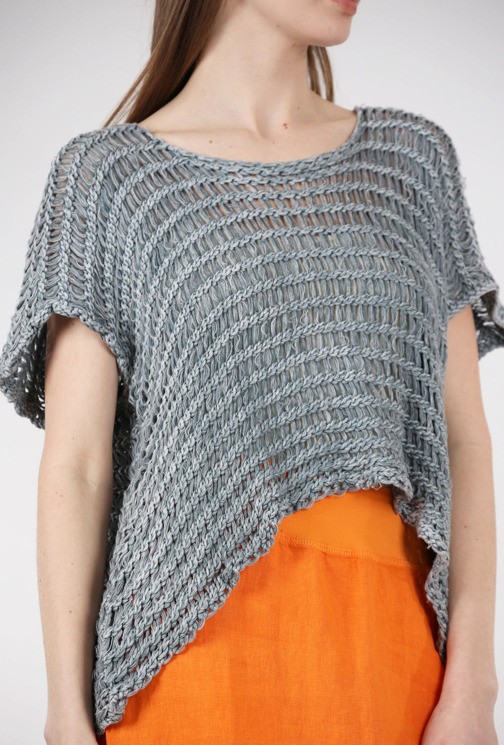 B&K Moda Loosely Woven Crop Kara Sweater, Light Gray 