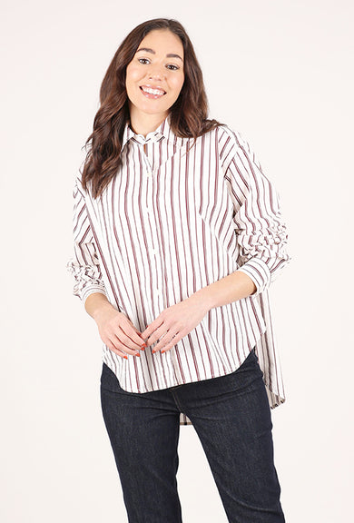 Pistola Finlay Oversized Button Up, Claret Stripe 