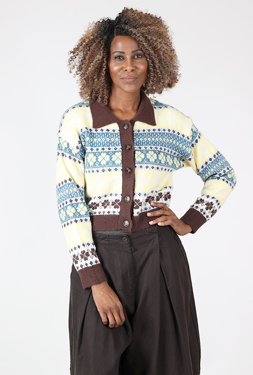 24 Colors Fair Isle Collar Cardie, Yellow Mix 