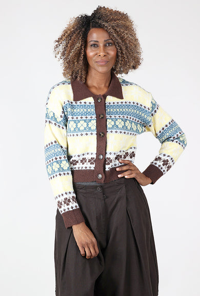 24 Colors Fair Isle Collar Cardie, Yellow Mix 