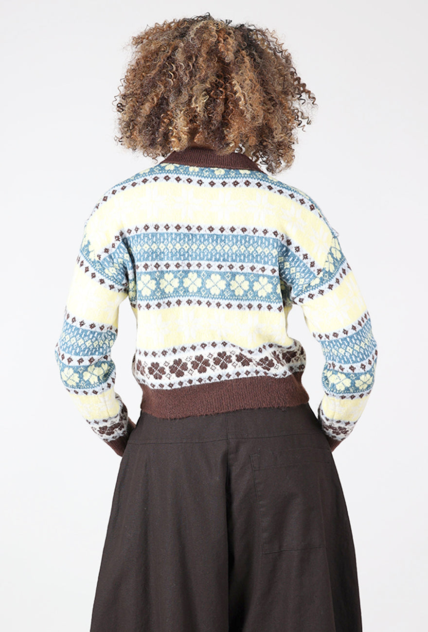 24 Colors Fair Isle Collar Cardie, Yellow Mix 