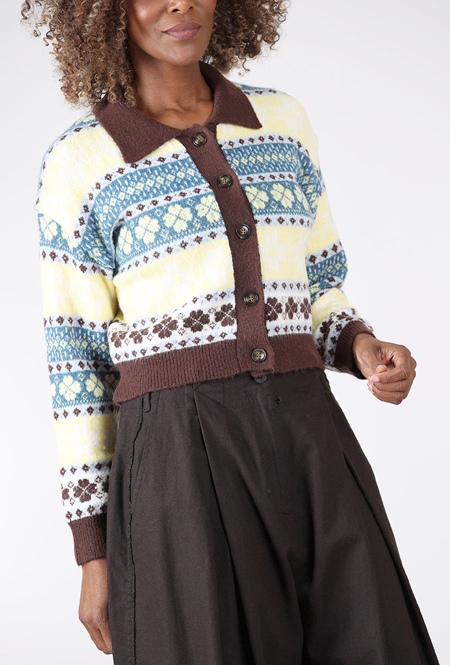 24 Colors Fair Isle Collar Cardie, Yellow Mix 