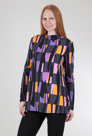 Luukaa Drape-Neck Swing Tneck, Violet Print 