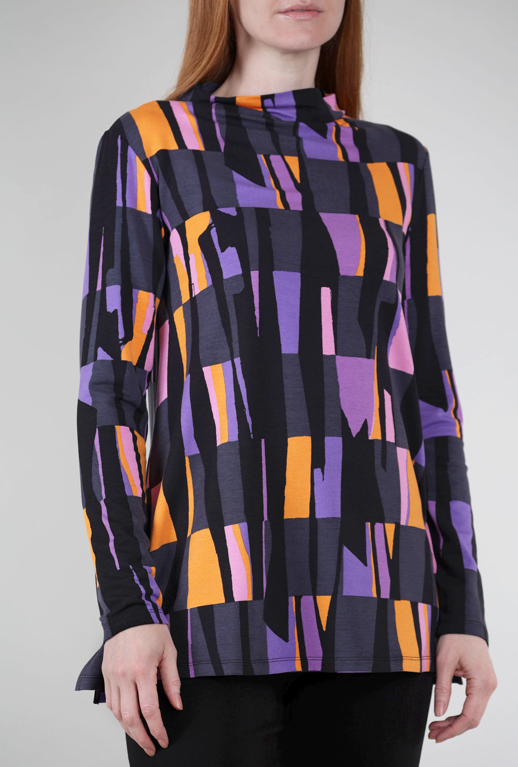 Luukaa Drape-Neck Swing Tneck, Violet Print 