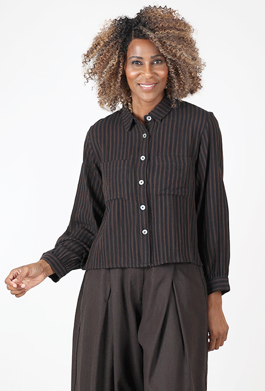 Bibico Ada Cropped Blouse, Cocoa Stripe 