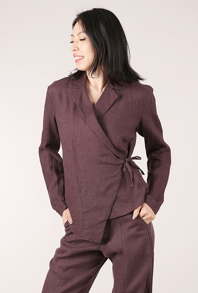 Bitte Kai Rand Linen Side Tie Blazer, Raisin 