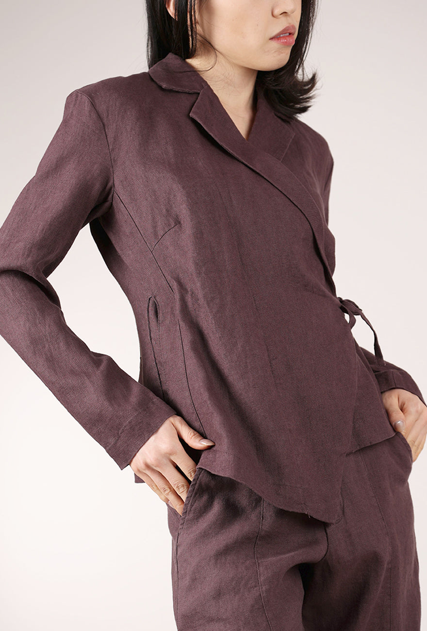 Bitte Kai Rand Linen Side Tie Blazer, Raisin 