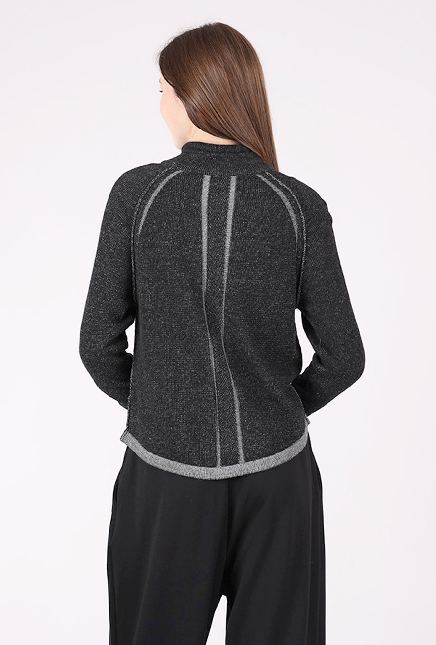 Two-Tone Zip Up Sweater, Black