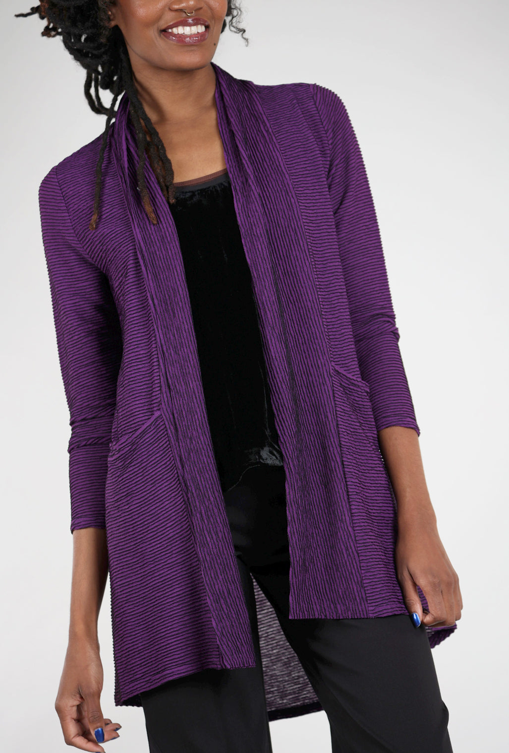 Liv Arty Stripe Swing Cardie, Amethyst 