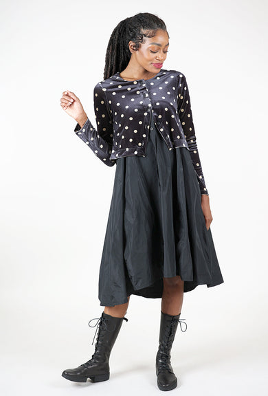 Alembika Taffeta Velvet Layered Dress, Black/Polka 
