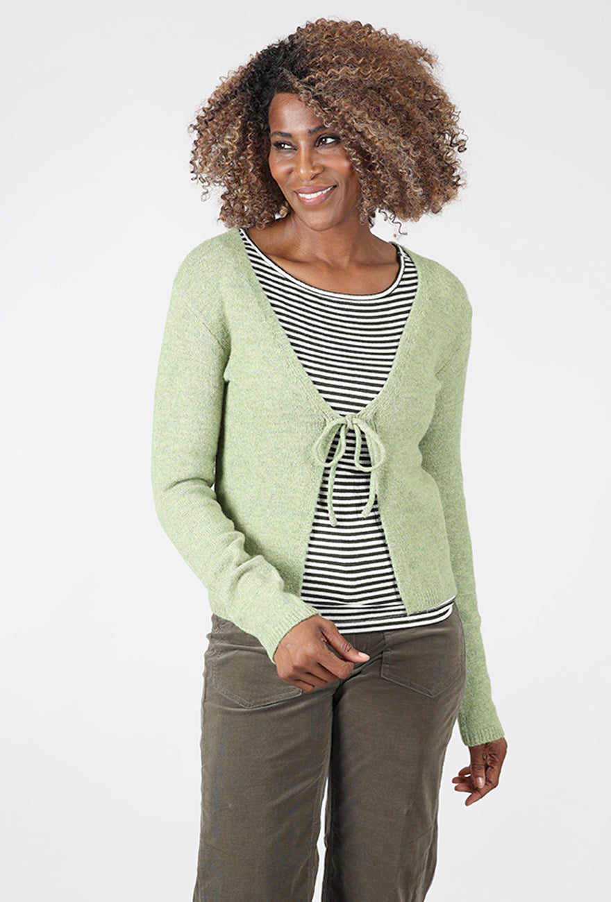 24 Colors Tie-Front Trim Cardie, Green 