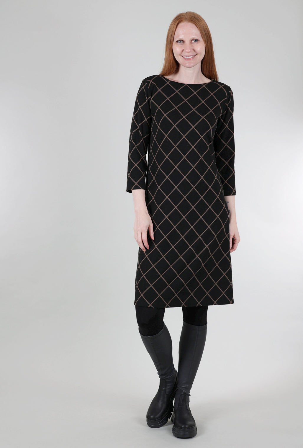 Cut Loose Diamond Knit Boatneck Dress, Saddle 