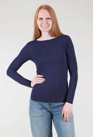 AMB Solid Raw-Edge Second Skin Top, Navy Blue 