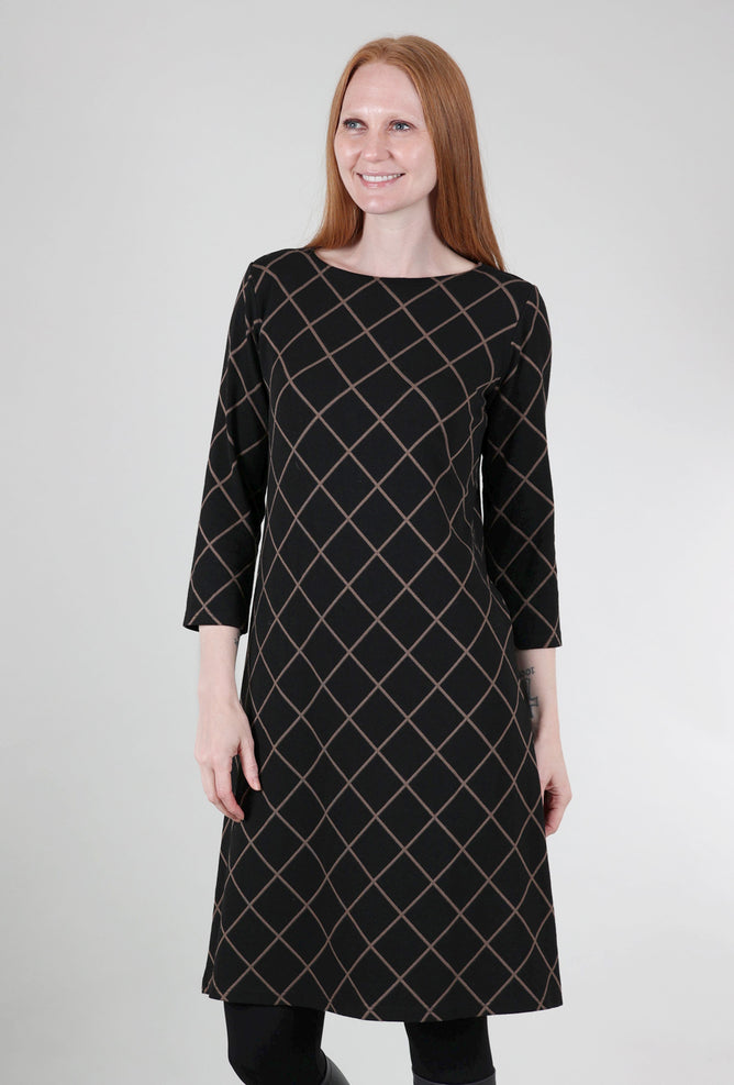 Cut Loose Diamond Knit Boatneck Dress, Saddle 