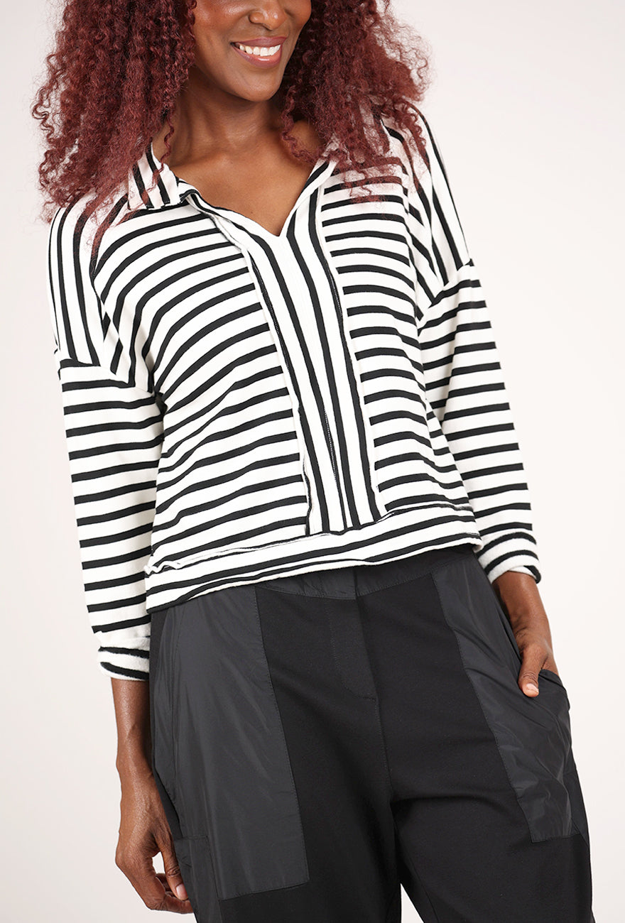 Cut Loose Crop Fleece Stripe Collar Top, Laundered 
