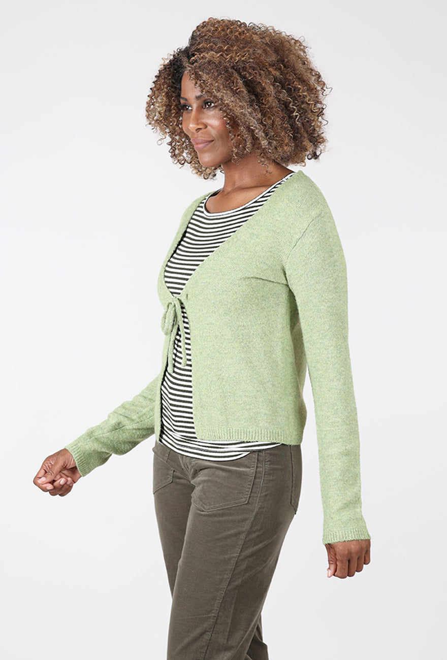 24 Colors Tie-Front Trim Cardie, Green 