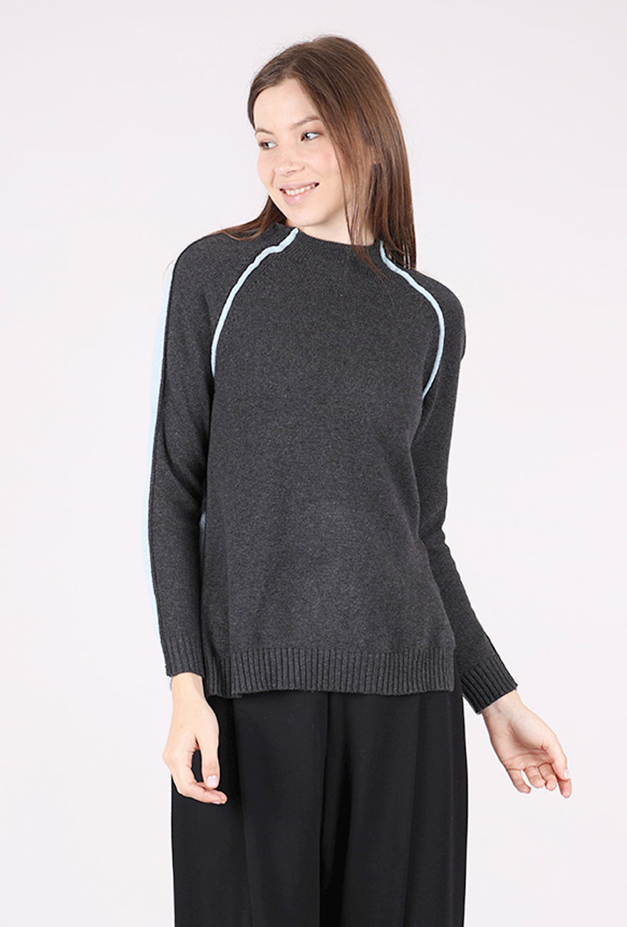 Reversible Block Funnel Sweater, Charcoal/Sky