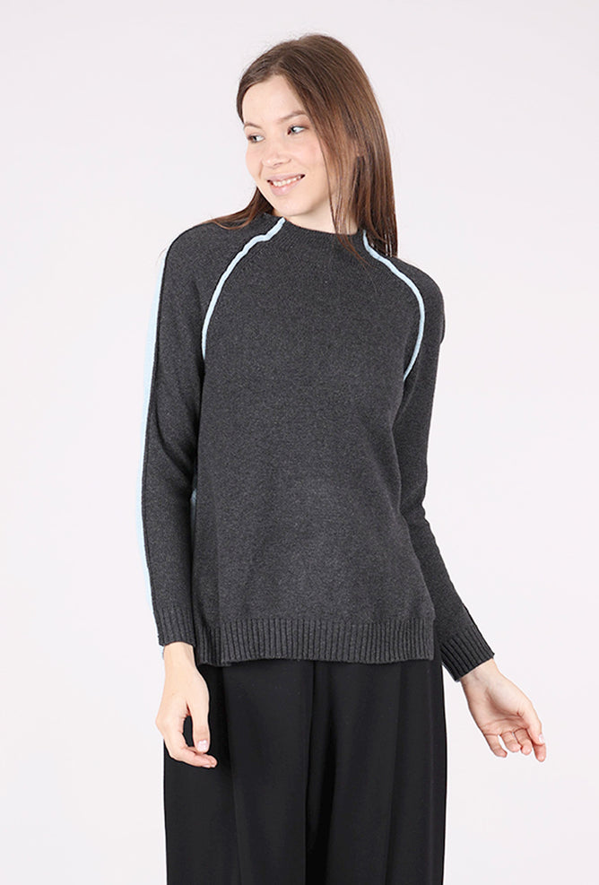 Reversible Block Funnel Sweater, Charcoal/Sky