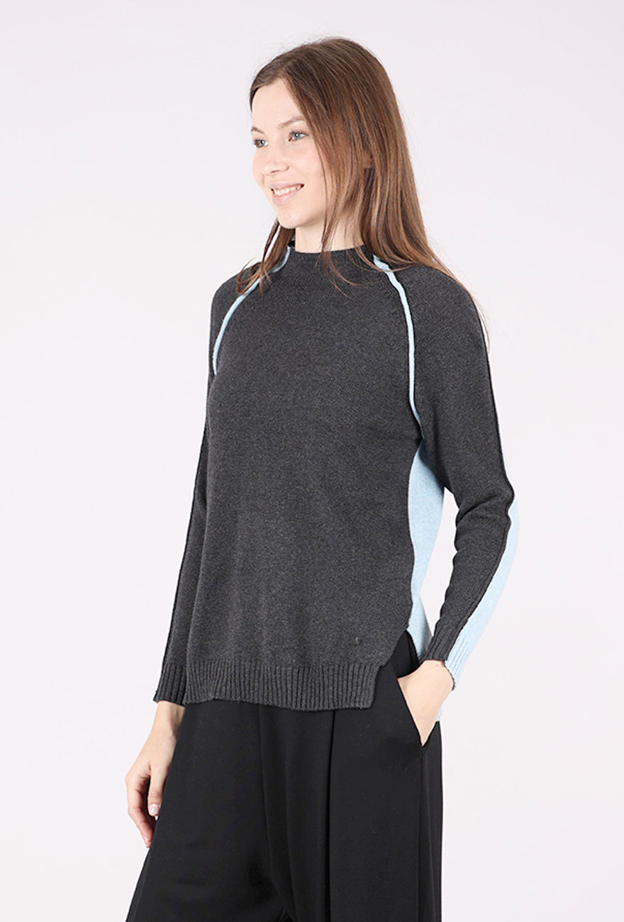 Reversible Block Funnel Sweater, Charcoal/Sky