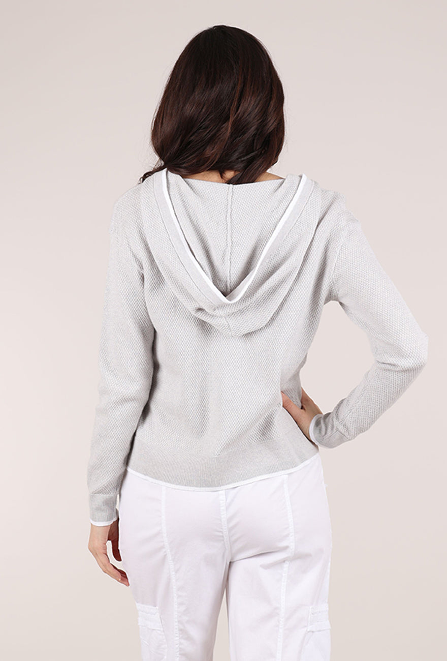 Kinross Cashmere Rib Pullover Hoodie, Gray/White 