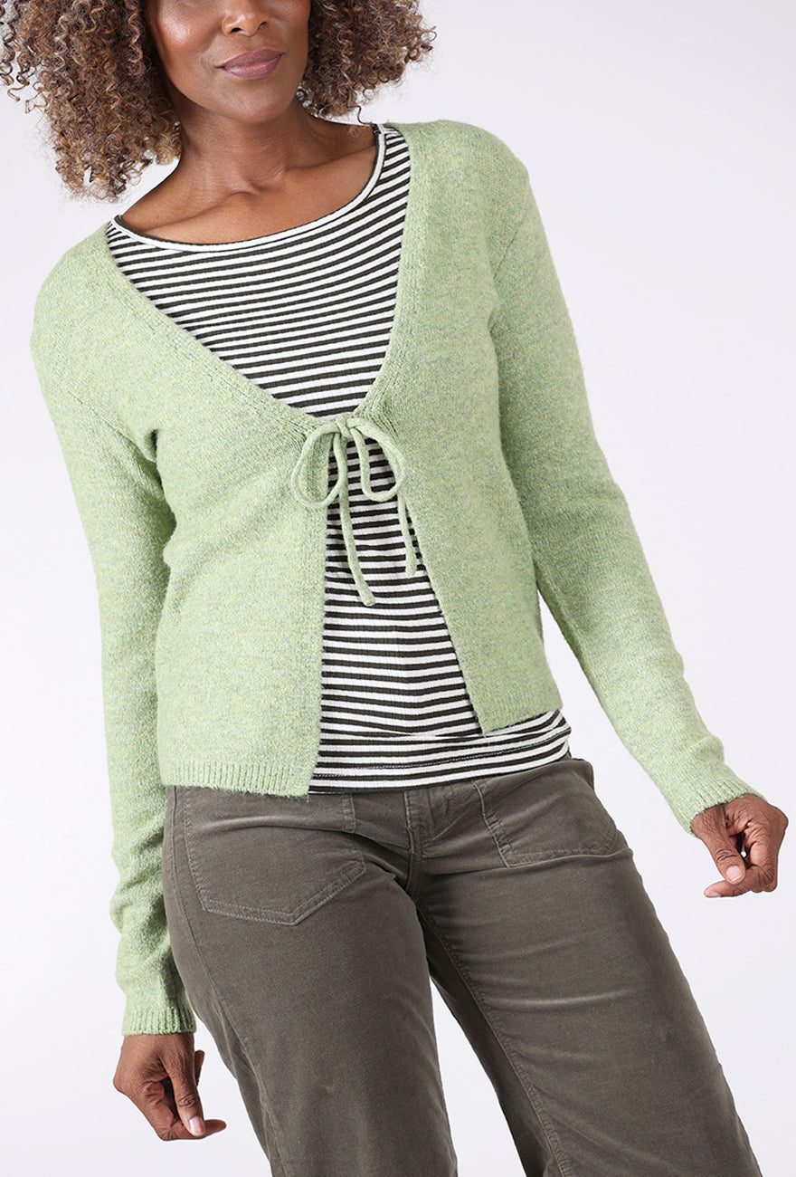 24 Colors Tie-Front Trim Cardie, Green 