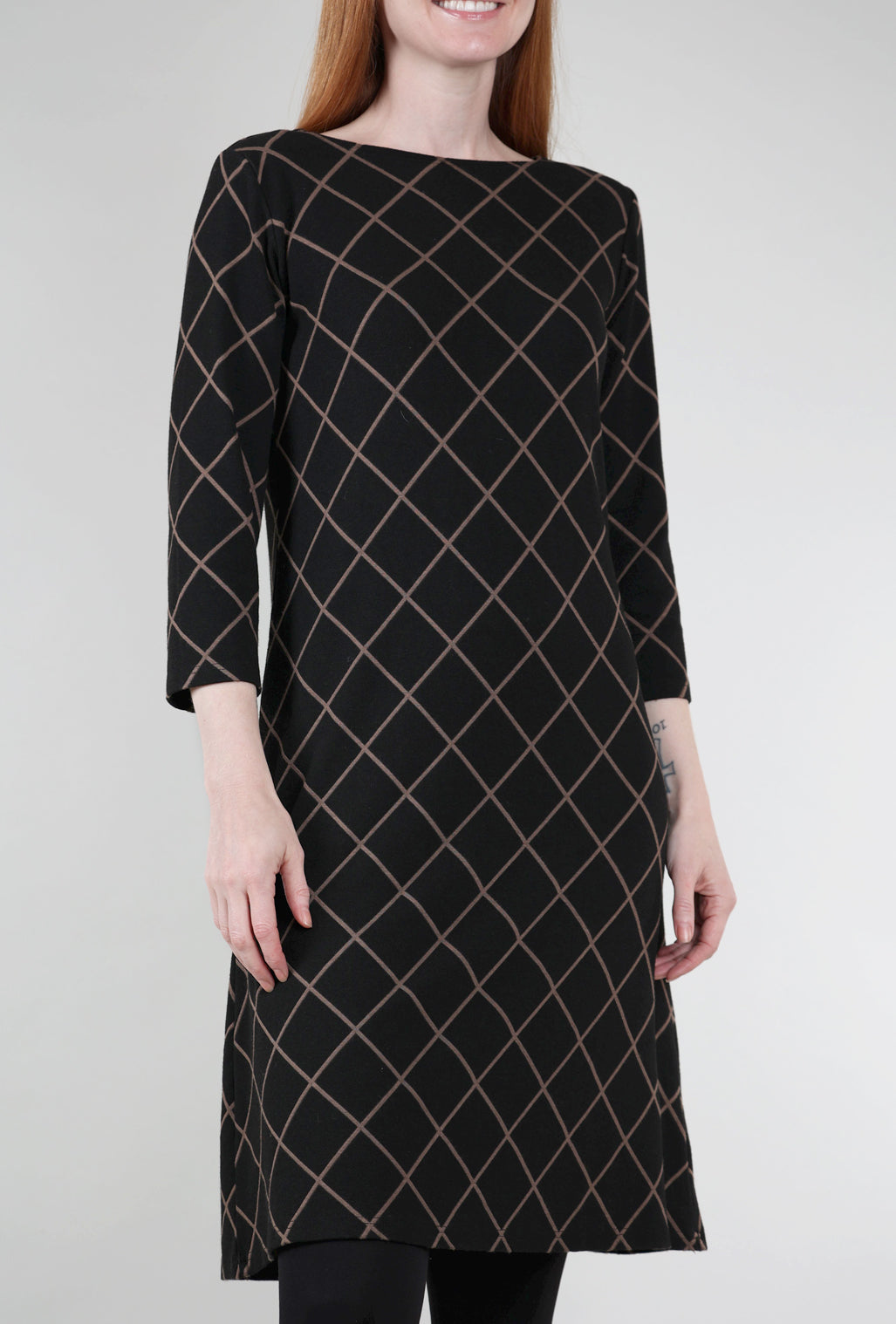 Cut Loose Diamond Knit Boatneck Dress, Saddle 