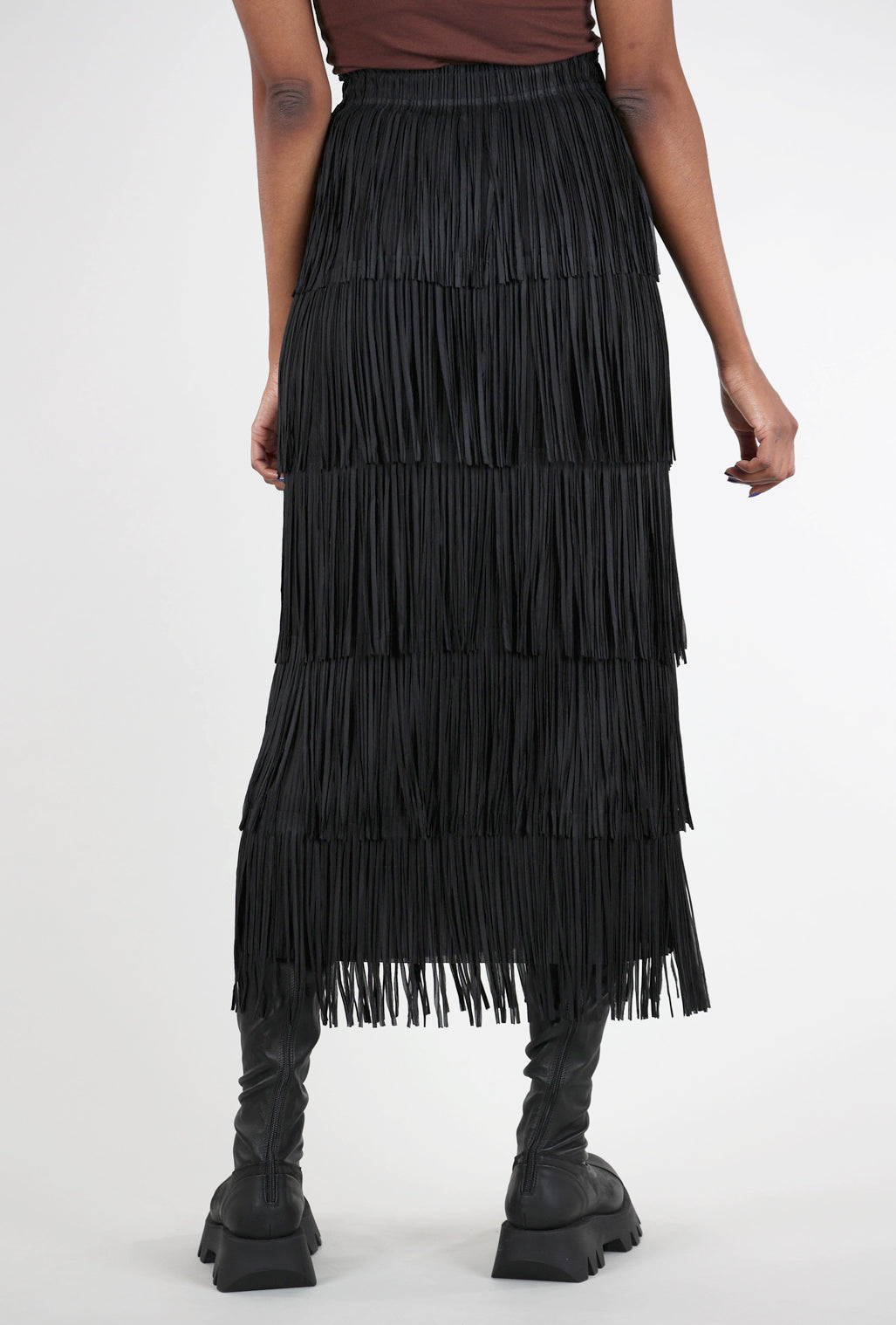 Origami Apparel Layered Fringe Tiered Skirt, Black 