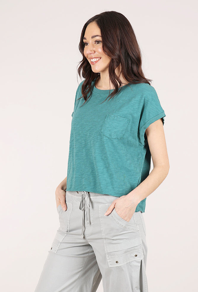 Mododoc Short Dolman Step-Hem Tee, Frozen Teal 