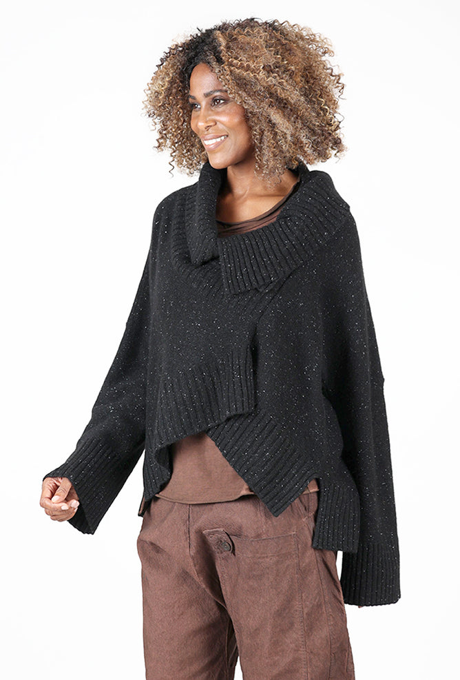 Rundholz Ribbed Asym Marled Pullover, Black 