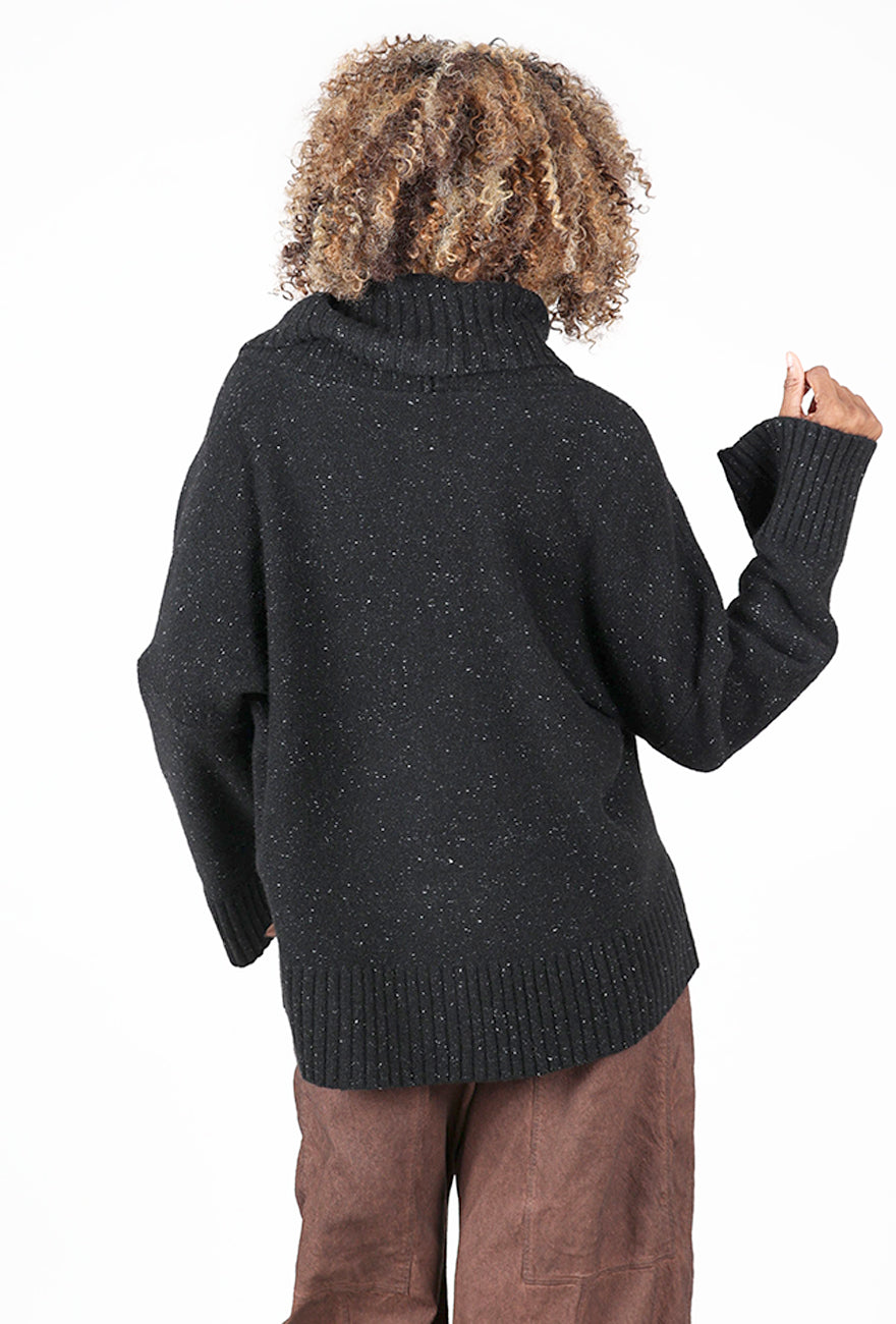 Ribbed Asym Marled Pullover, Black